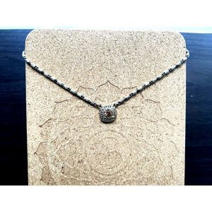 Antique Silver Pattern necklace, crystal yellow stone pendant, adjustable chain